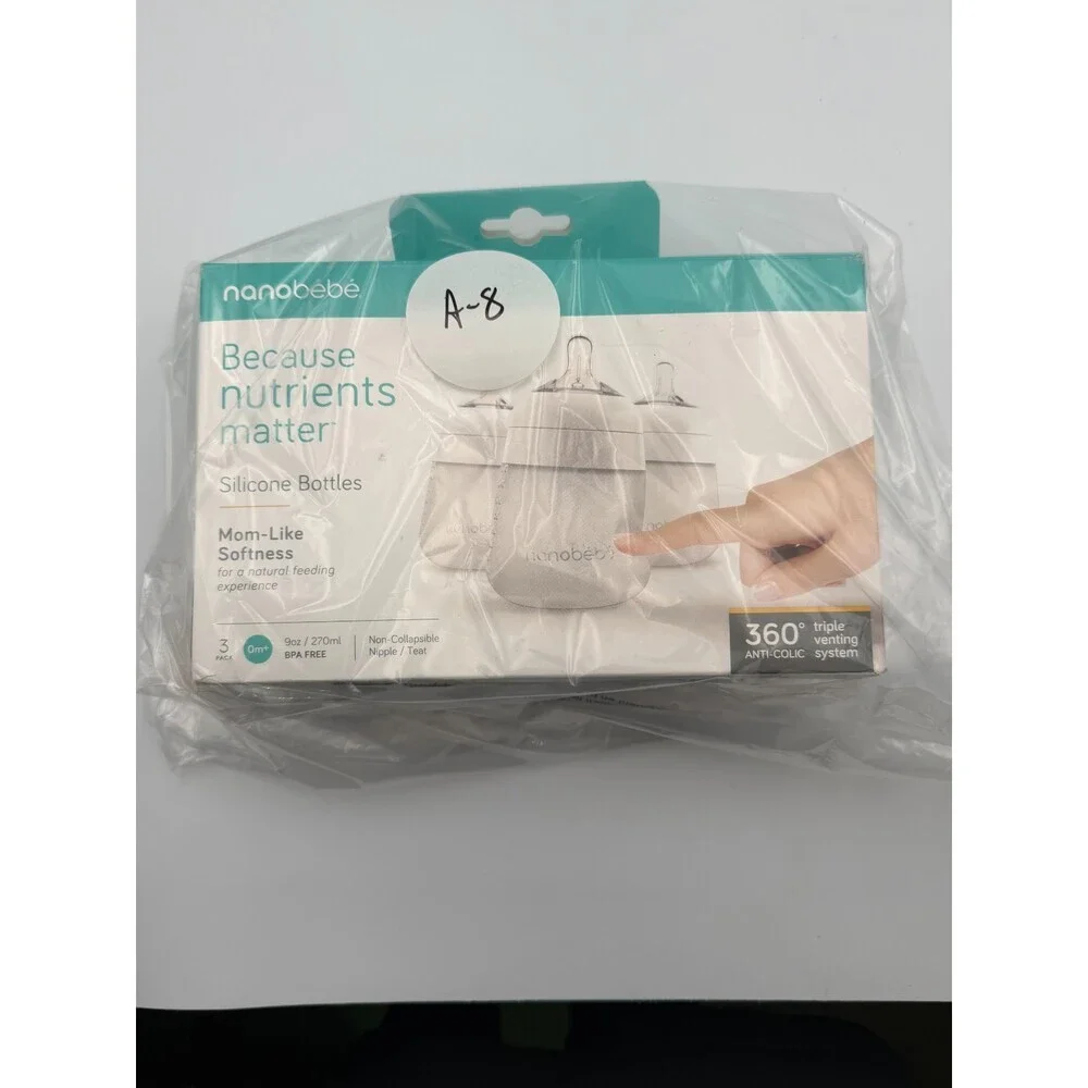 NEW Nanobébé White Anti-Colic BPA Free Flexy Silicone Baby Bottles 3-Pack -270ml